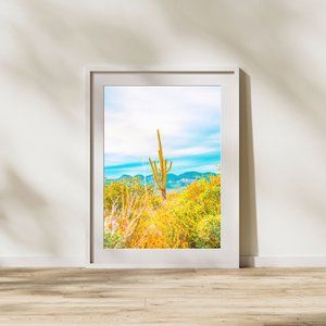 Contemporary 'Electric Desert' Cactus Scene Color Photo Art Print